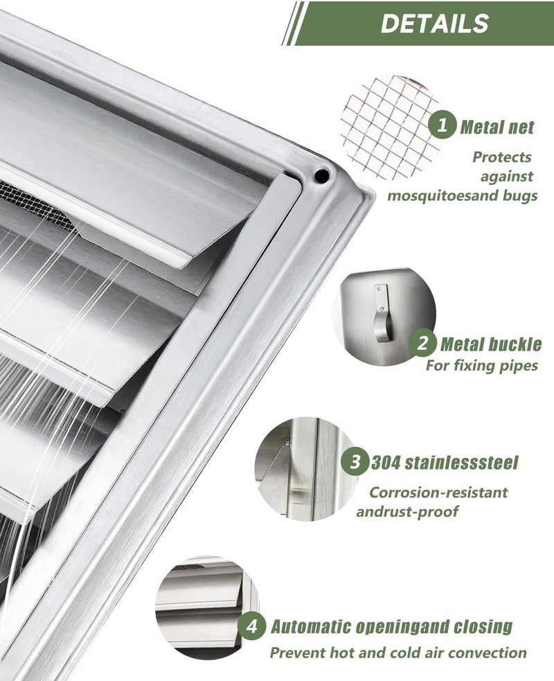 QWENETO 4" Metal Dryer Vent Cover Outside with Pest Guard Screen, 304 Stainless Steel Outdoor Exterior Wall Air Vent Cover with 6 Screws and Rubber Gasket for Bathroom Exhaust Vent Office Home - Image 2